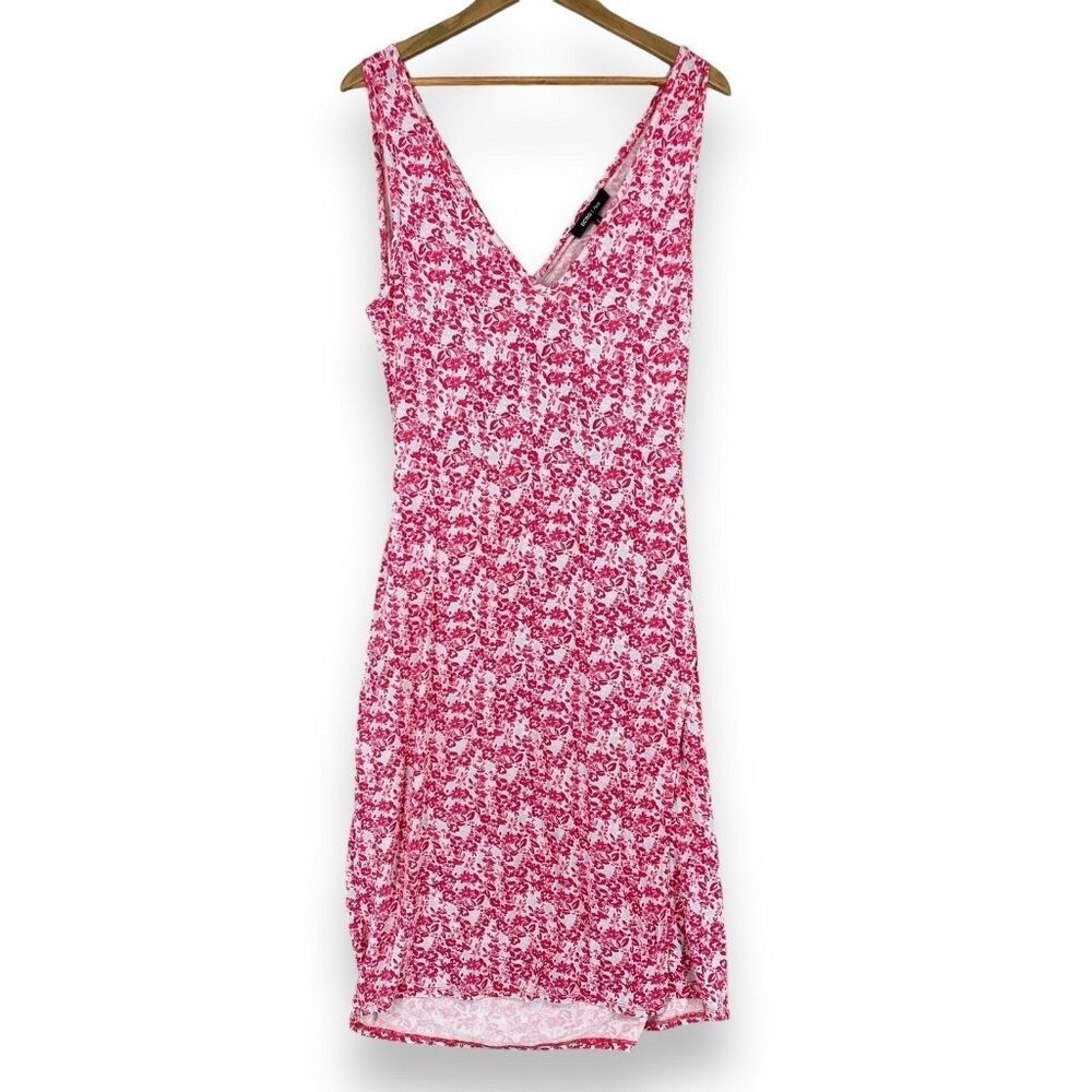 BCBG Paris Wrap‎ Dress XL Pink Floral Sleeveless V-Neck Cutout Back
